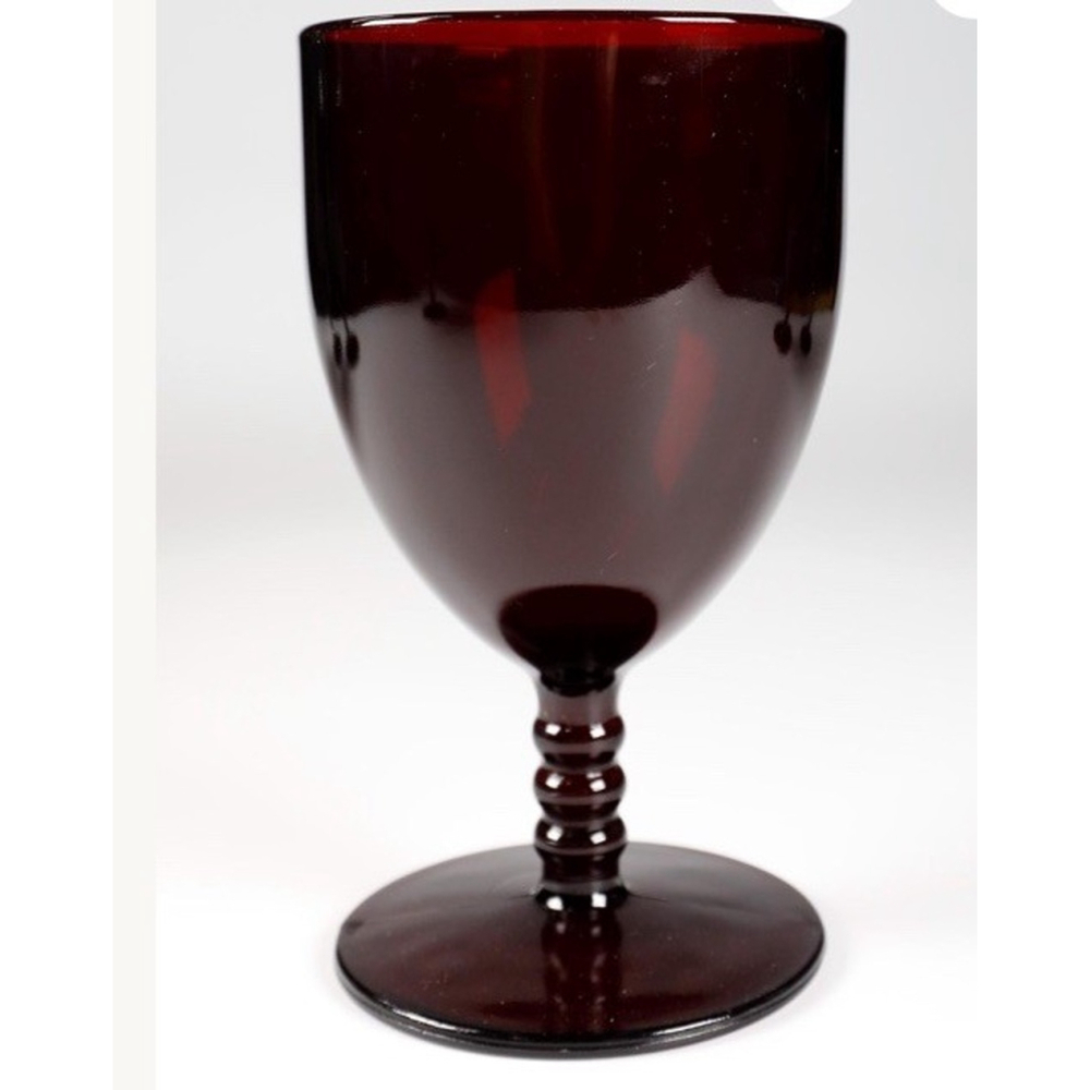 Anchor Hocking Monarch Royal Ruby WATER GOBLET Ball Stem Red Galss Vintage